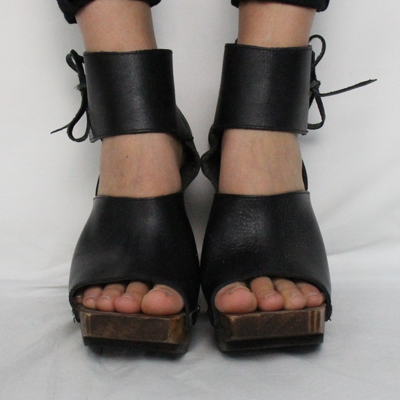 John Fluevog Shoes - Wooden and leather wedges